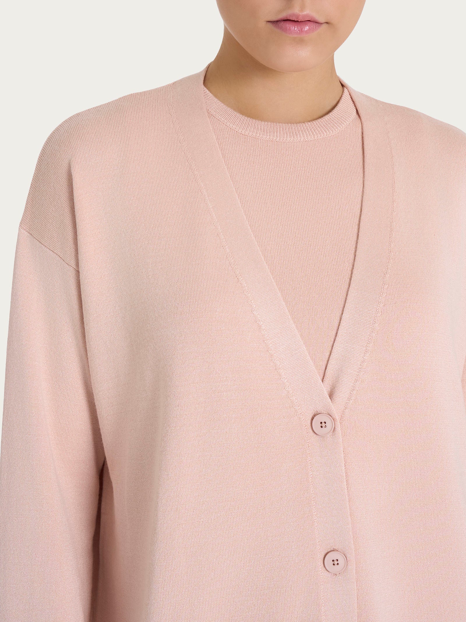 Ragno Four Seasons cardigan over Cameo Rose bottoni