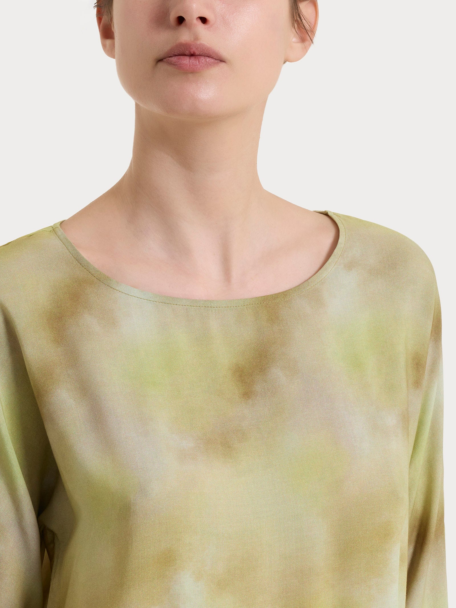 Ragno EcoSeta Blusa Donna Fantasia Khaki Viscosa Manica Kimono