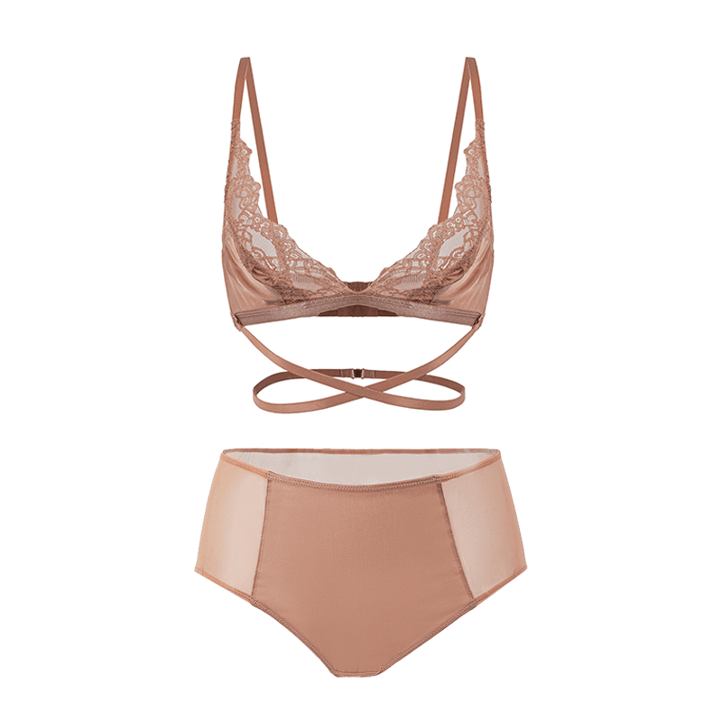 Maria Grazia Severi set intimo mocha in pizzo e seta