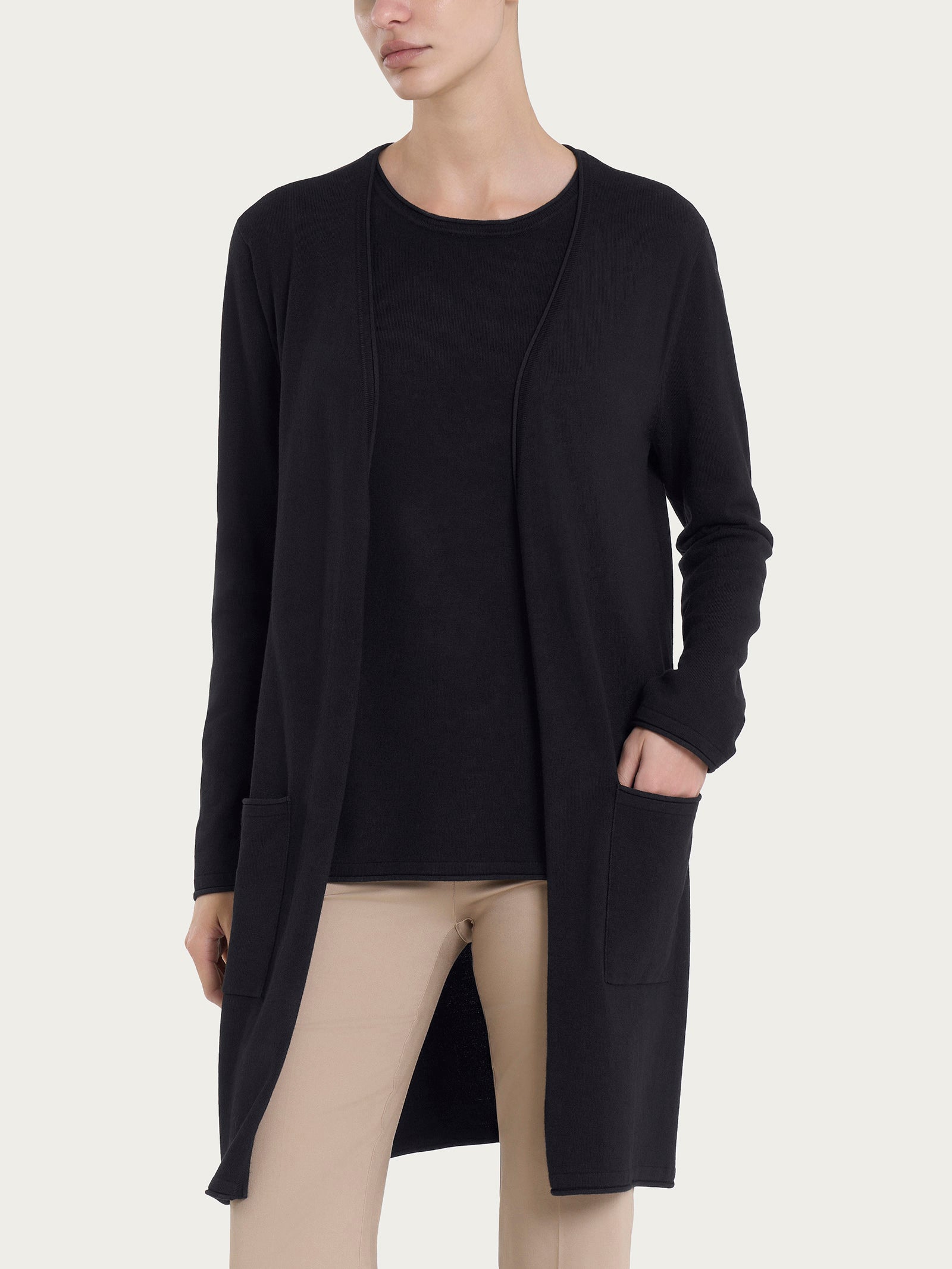 Ragno Summertime cardigan lungo aperto viscosa Nero tasche