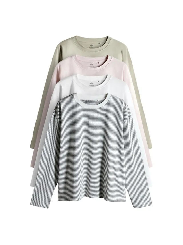 Next The Set T-Shirt Maniche Lunghe Donna 4 Pezzi Verde Rosa