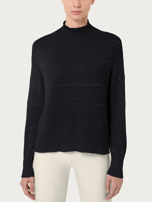 Ragno Merino Soft Lupetto Corto Righe Angora Nero