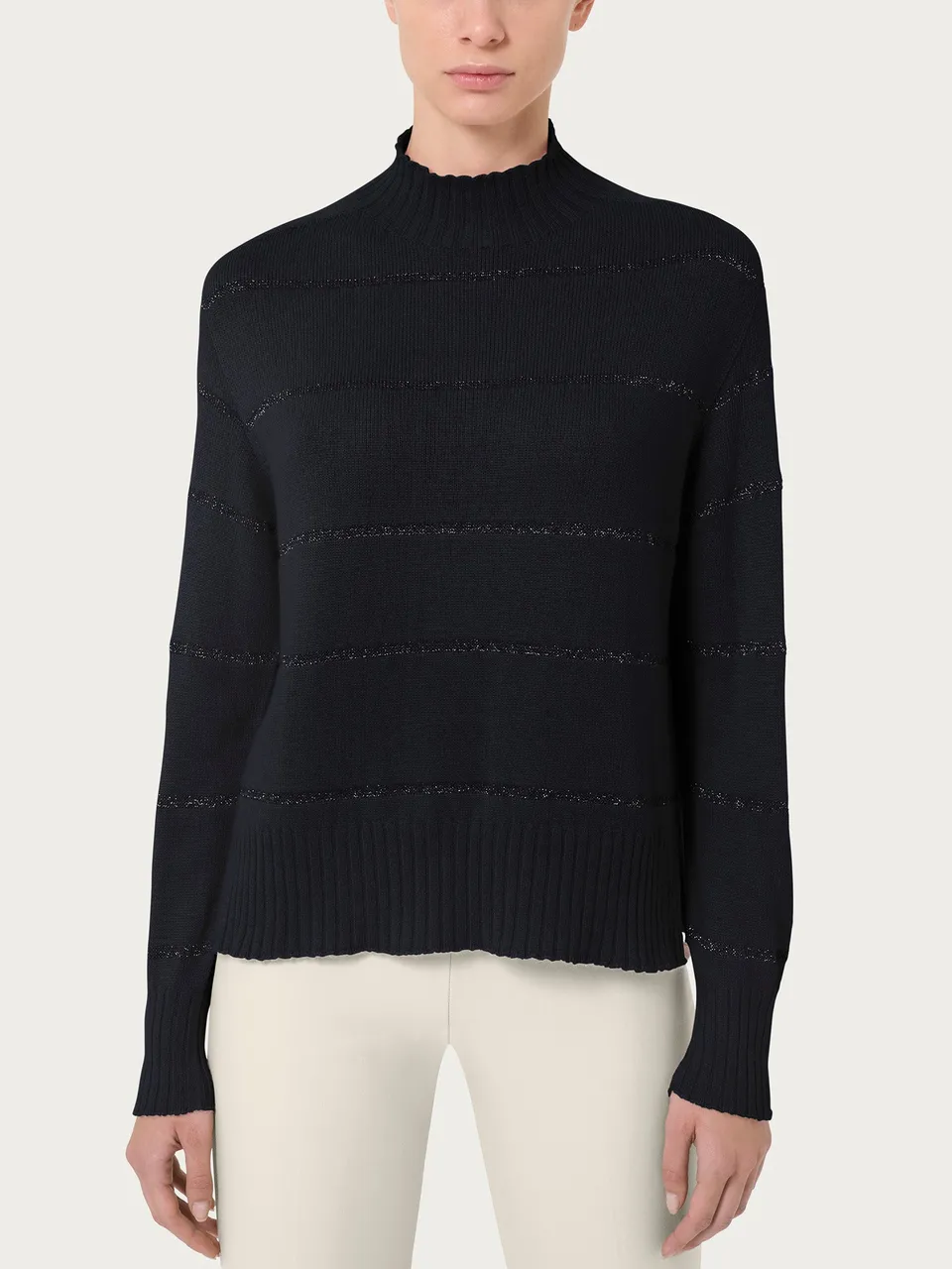 Ragno Merino Soft Lupetto Corto Righe Angora Nero