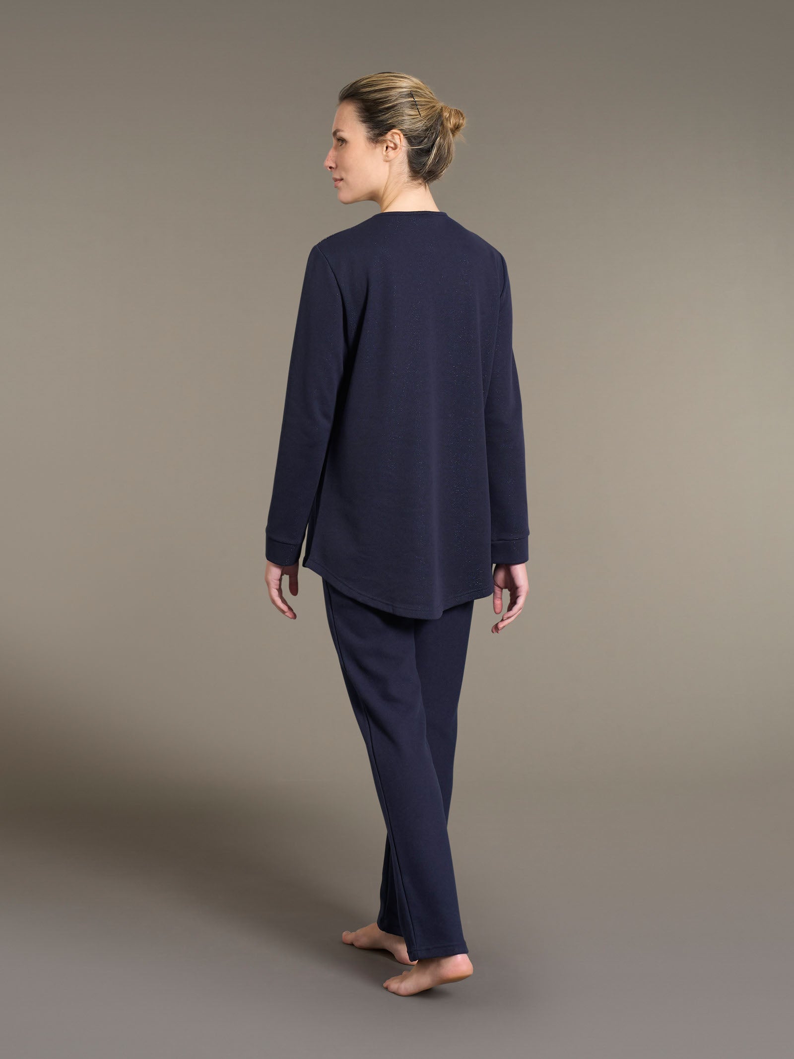 Ragno Pigiama Lungo Scollo a Goccia Cotton Eco Pile Tenebre invernale