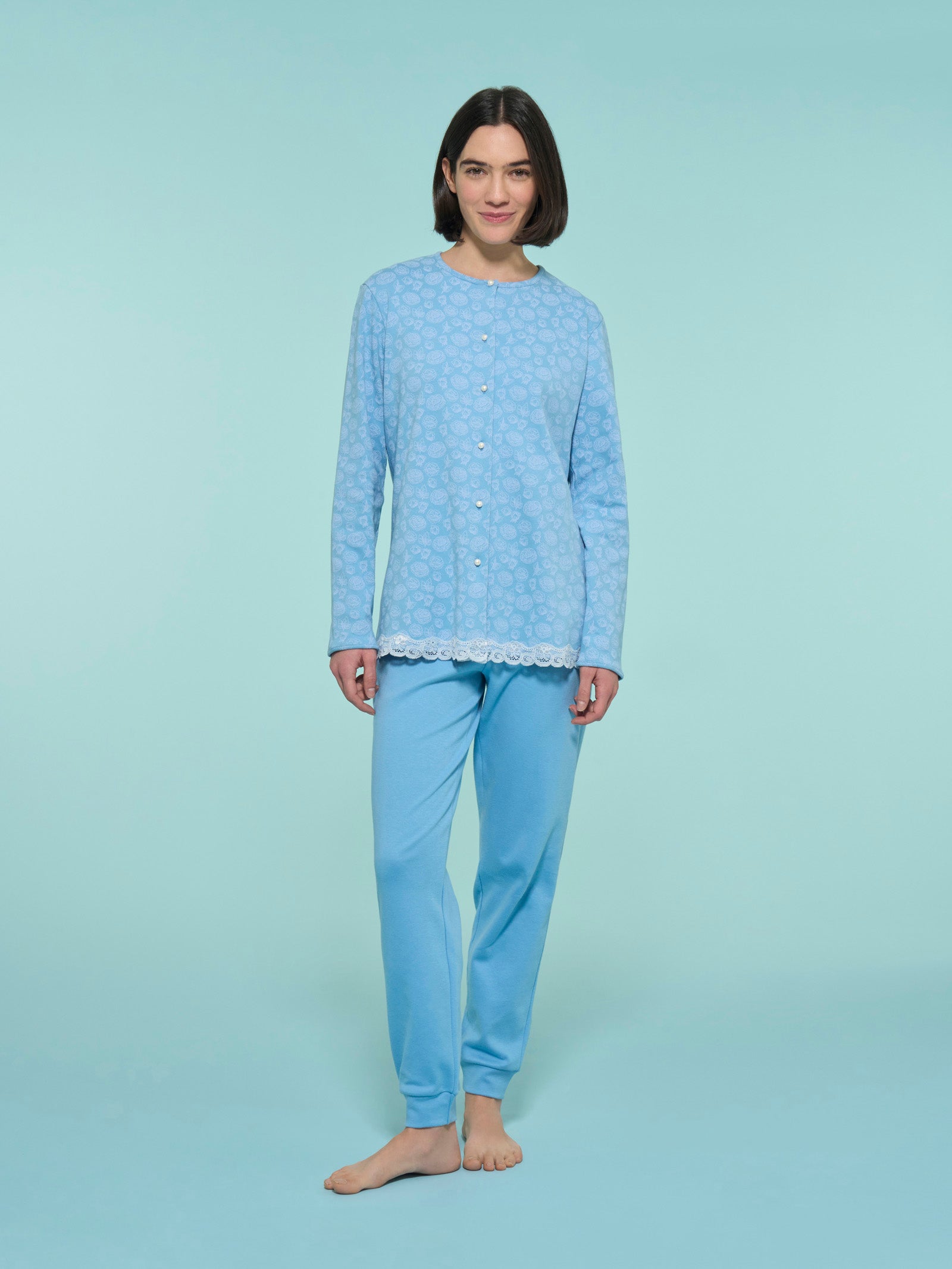 Ragno pigiama aperto interlock Fant. Dusk Blue puro cotone