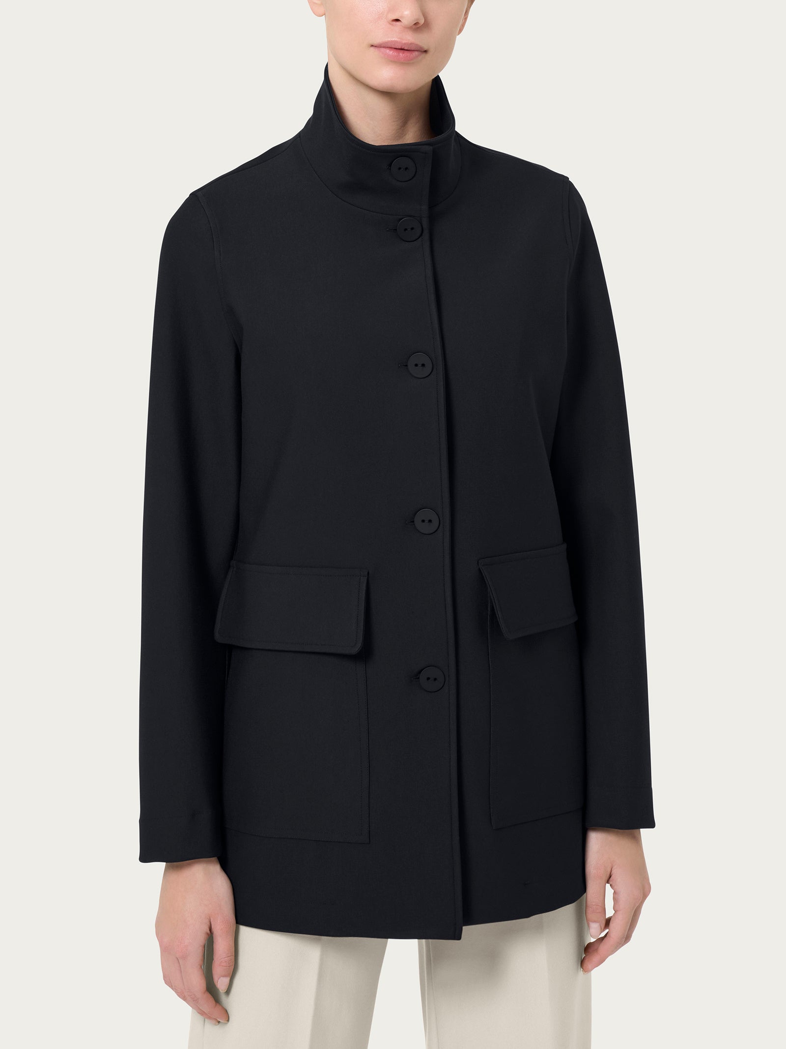 Ragno Compact Cappotto Corto Bottoni cappotto nero elasticizzato