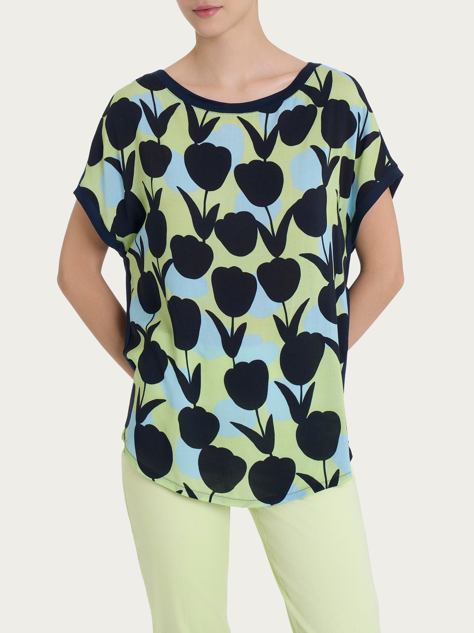 Ragno Viscosa Summer Girocollo t-shirt donna tulipani Shadow Lime