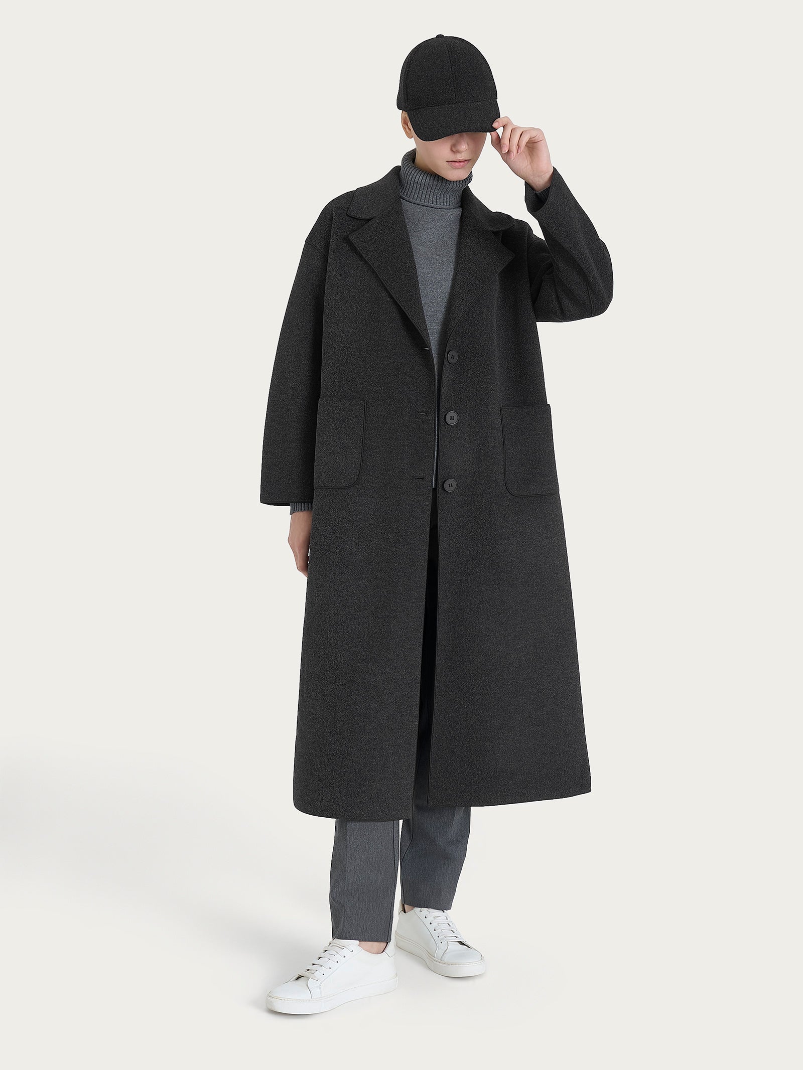 Ragno Vegan Wool cappotto lungo bottoni Oscuro Mel. caldo