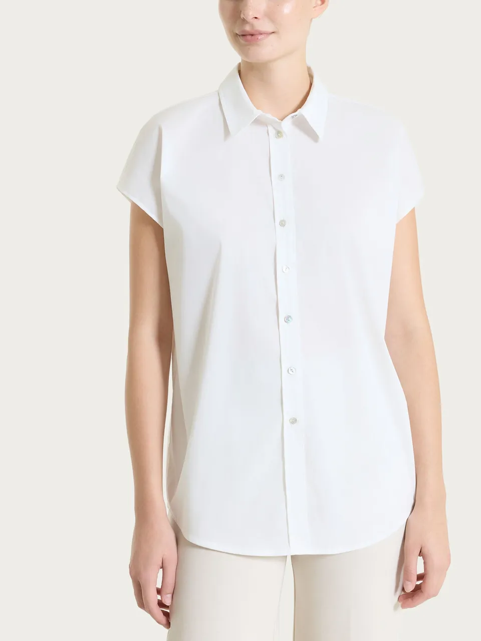 Ragno Poplin Camicia Donna Bianco Manica Kimono Cotone