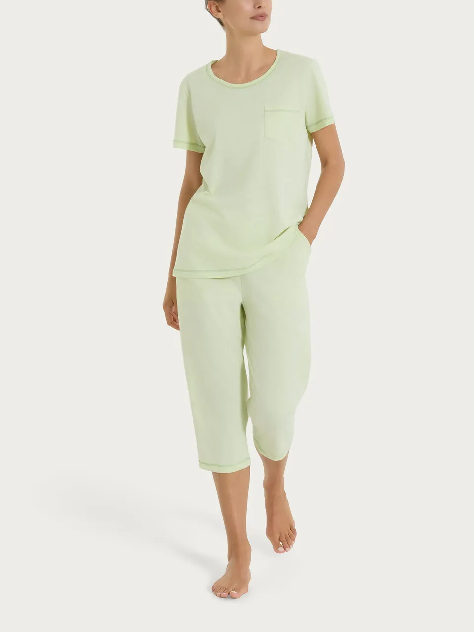 Ragno Jersey Cotone Pigiama Pinocchietto White Jade