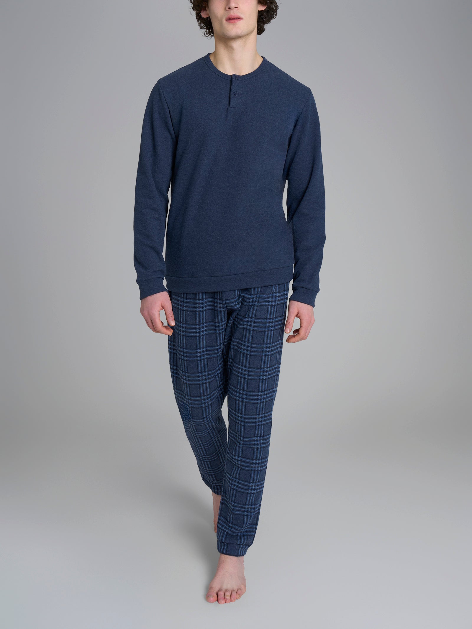 Ragno Cotton Eco Pile pigiama serafino indigo a quadri