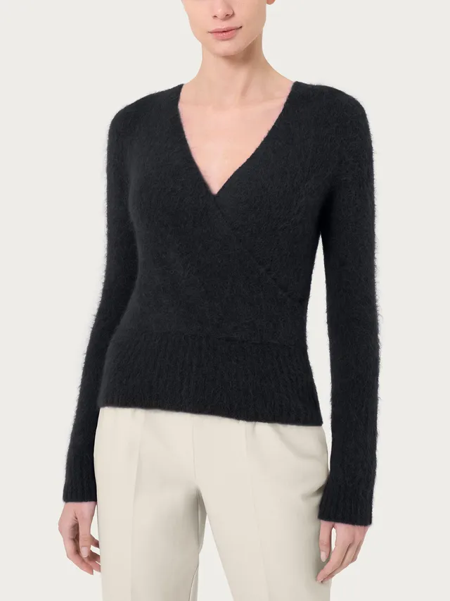 Ragno Alpaca maglia donna Nero incrociata misto lana