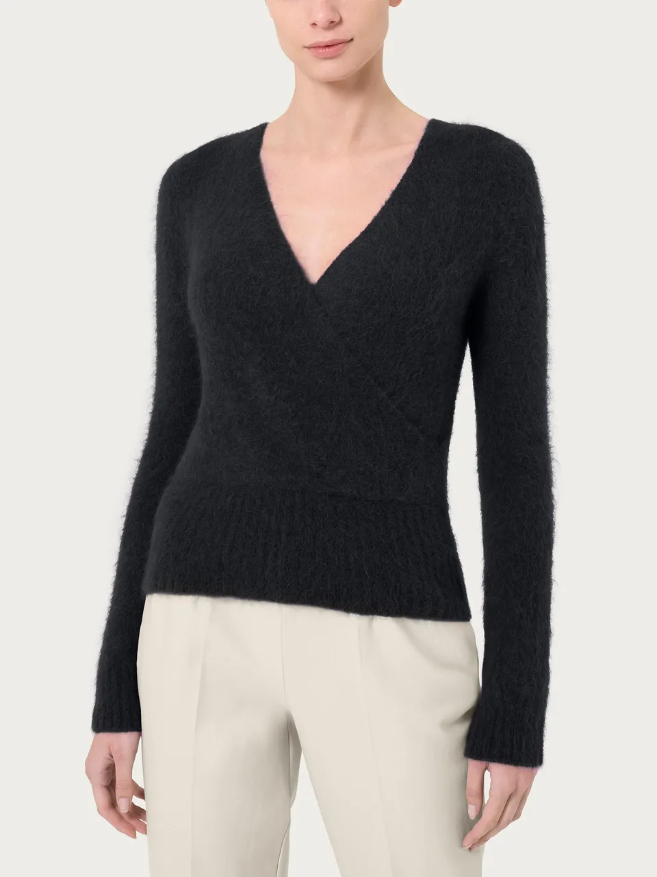 Ragno Alpaca maglia donna Nero incrociata misto lana
