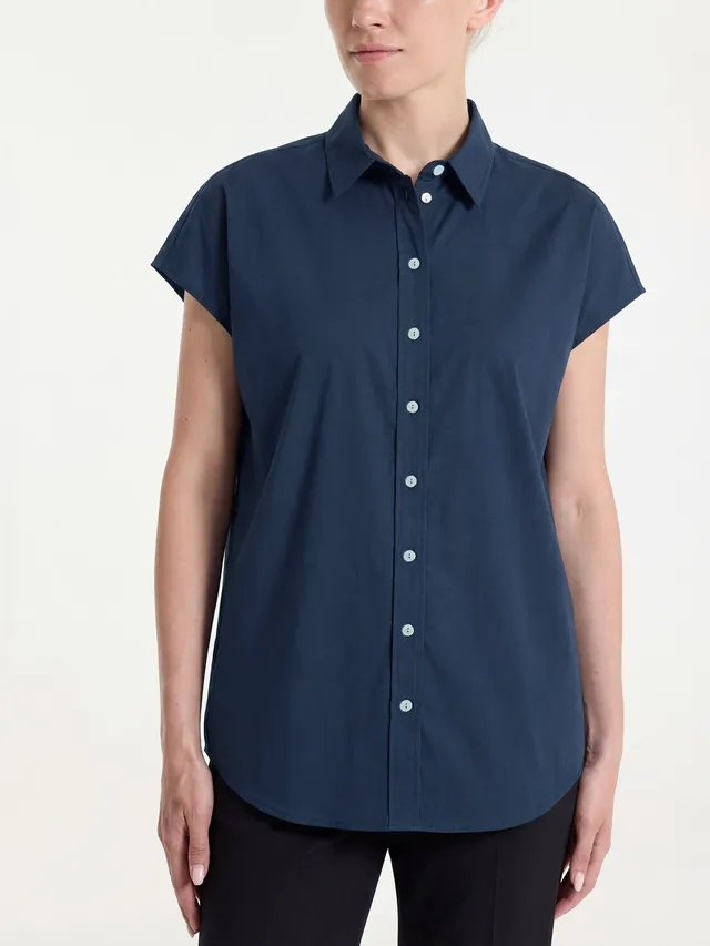 Ragno Poplin camicia donna blu manica kimono