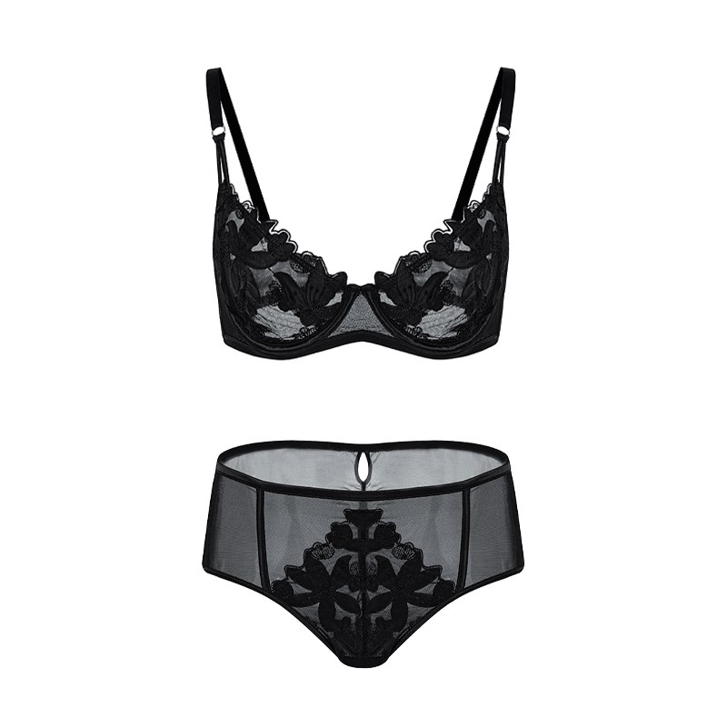 Maria Grazia Severi Noir Enchantment set intimo nero ricamato
