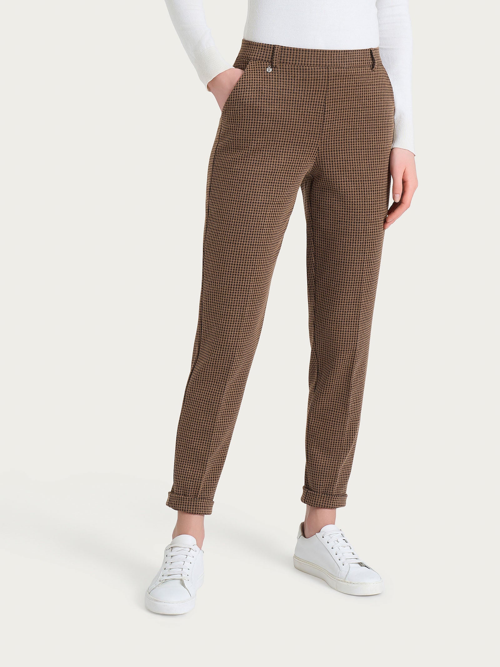 Ragno Compact Pantalone Chino Micro Check Pine Bark