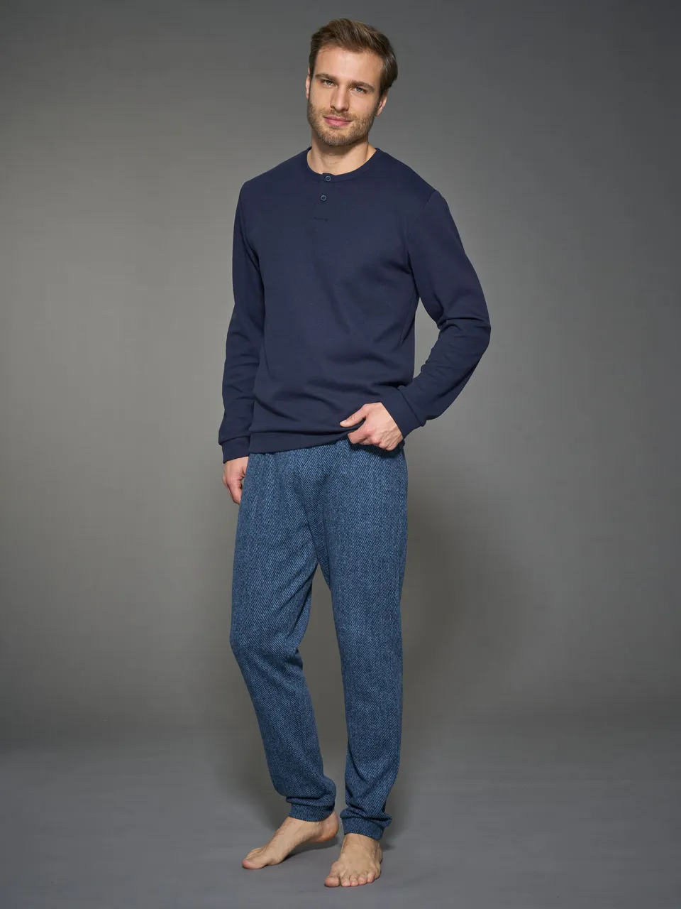 Ragno pigiama serafino lungo uomo Outer Space pile cotone