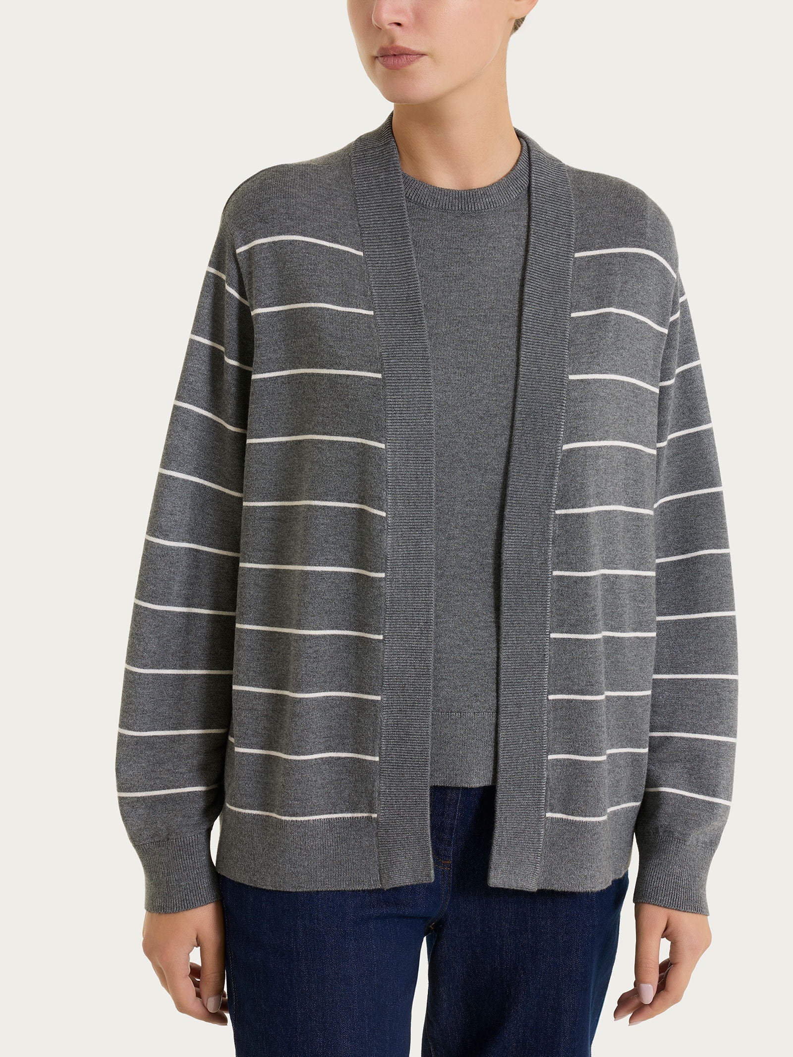 Ragno Four Seasons righe fini cardigan Fant. Ardesia viscosa