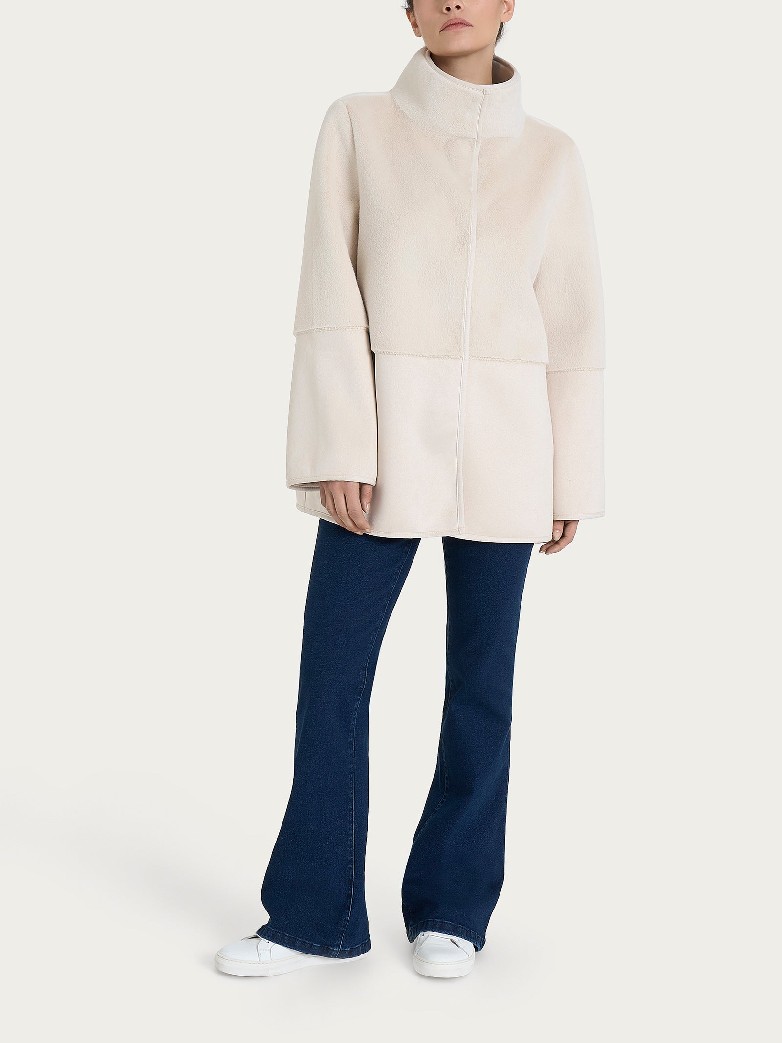 Ragno Vegan Shearling giacca lunga collo alto double-face champignon