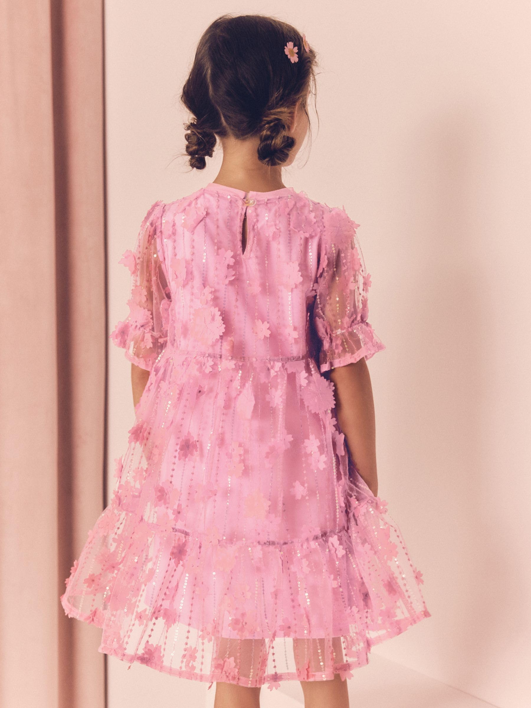 Next Abito Rete Fiori Paillettes vestito bambina 5 anni festa