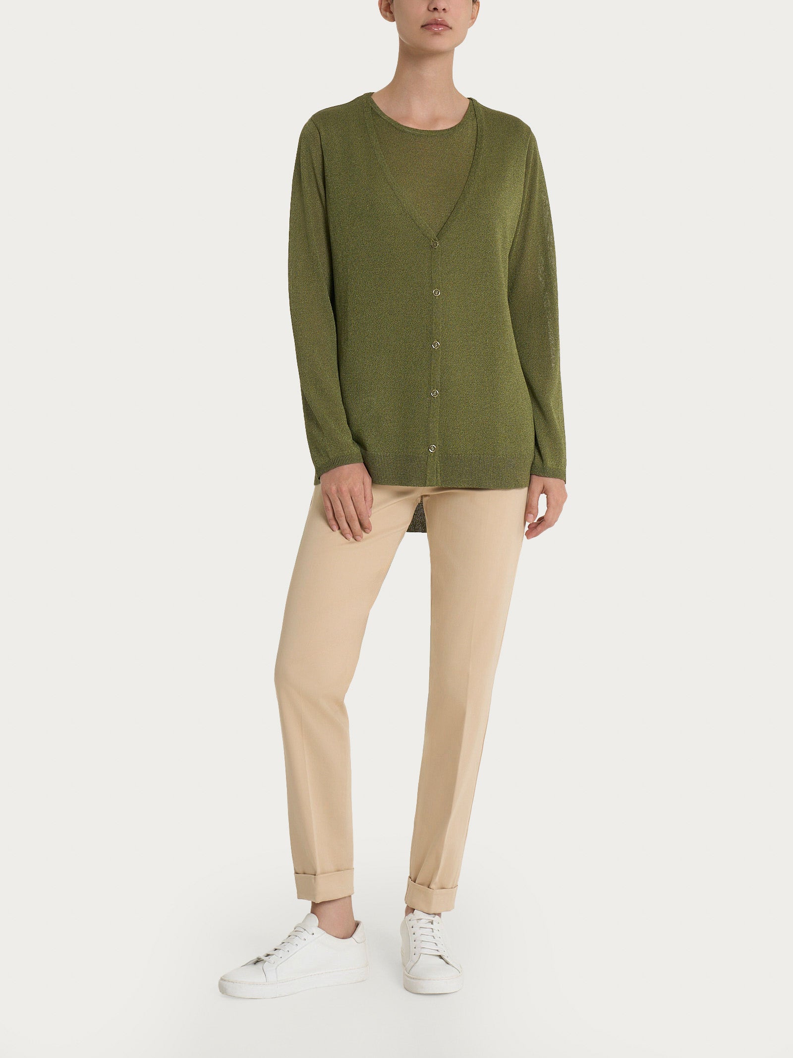 Ragno Cardigan Bottoni Crêpe Lurex Sphagnum Luminoso