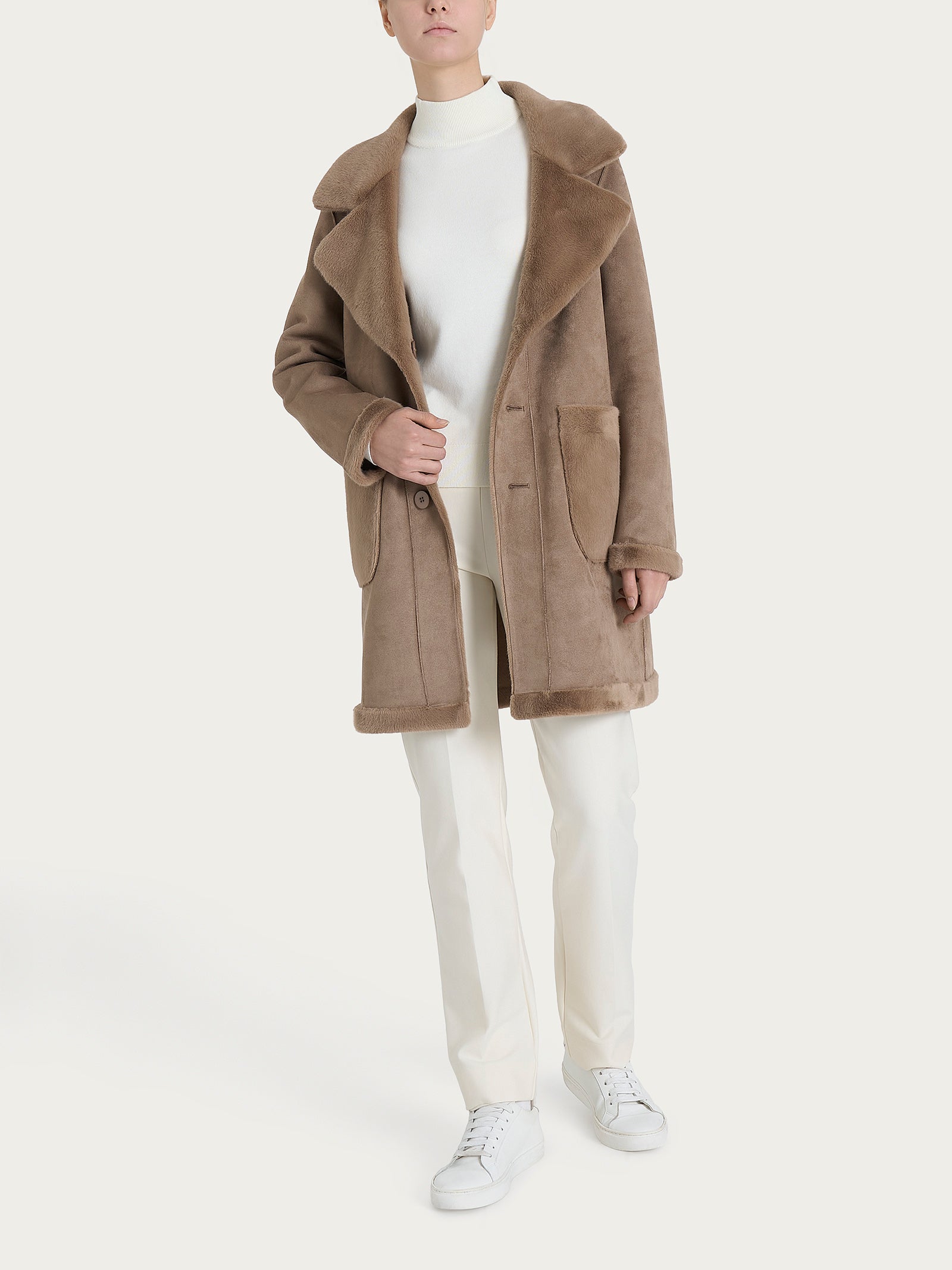 Ragno Vegan Shearling Cappotto Corto Pine Bark