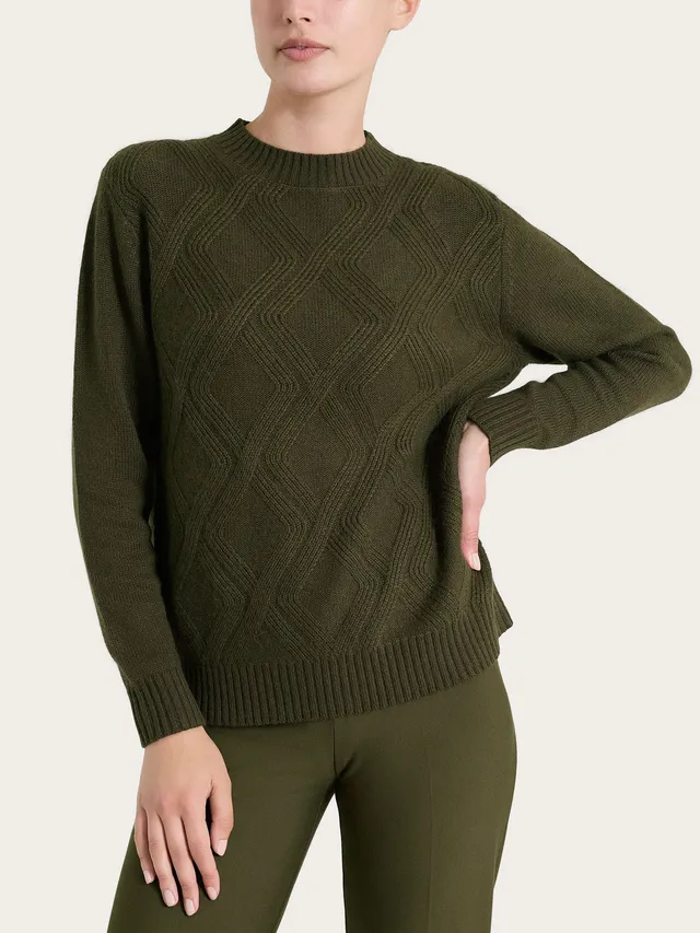 Ragno Natural Soft Maglia Girocollo Trecce Dark Olive