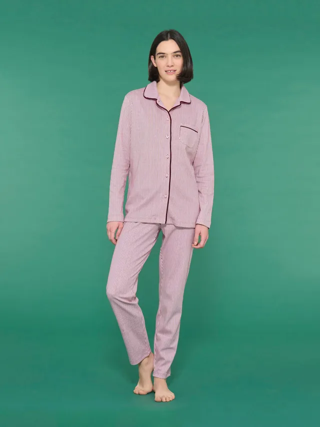 Ragno Pigiama Aperto Cotone Righe Lavender Fog Interlock