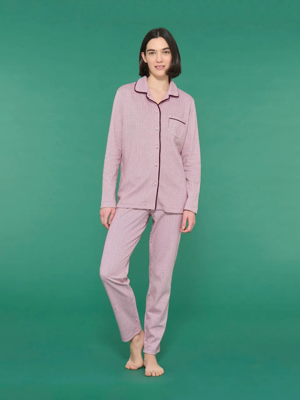 Ragno Pigiama Aperto Cotone Righe Lavender Fog Interlock