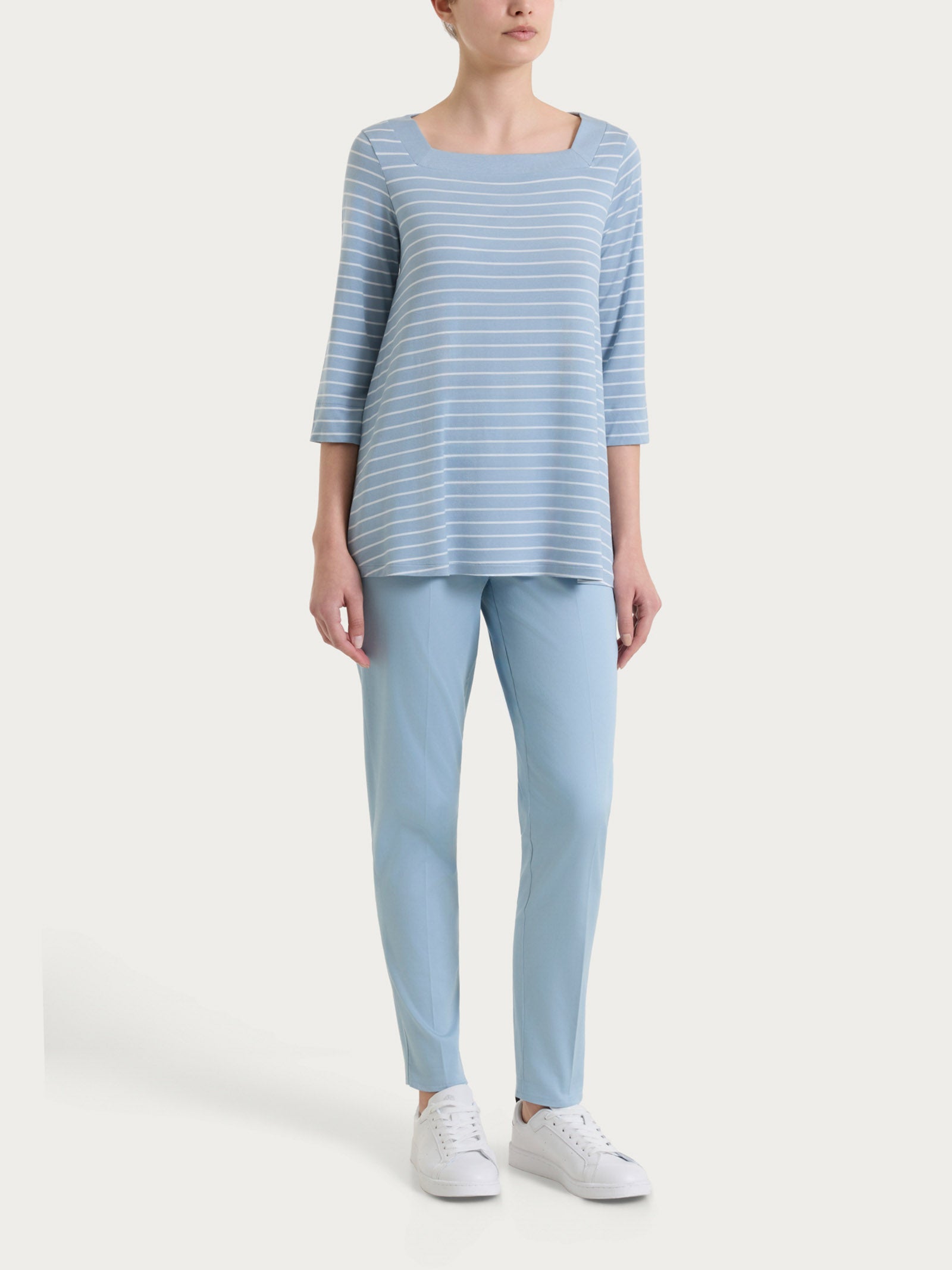 Ragno Perfetta Maglietta collo squadrato righe Dusty Blue