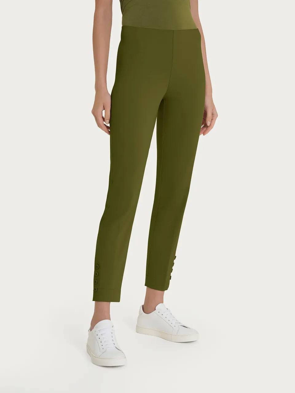 Ragno Satin Power Pantalone Capri con Bottoni Sphagnum elasticizzato