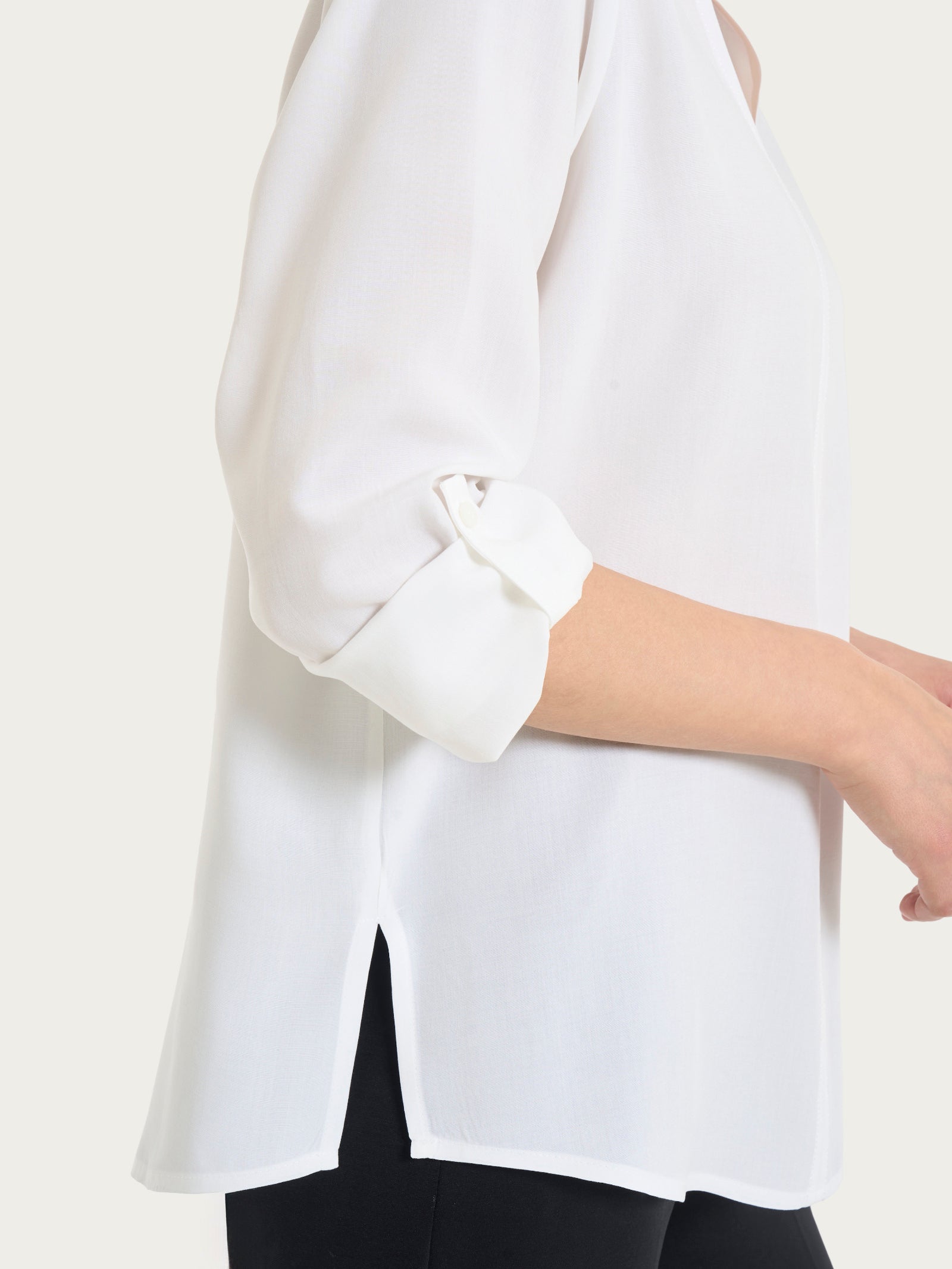 Ragno EcoSeta blusa collo coreana Bianco manica lunga viscosa