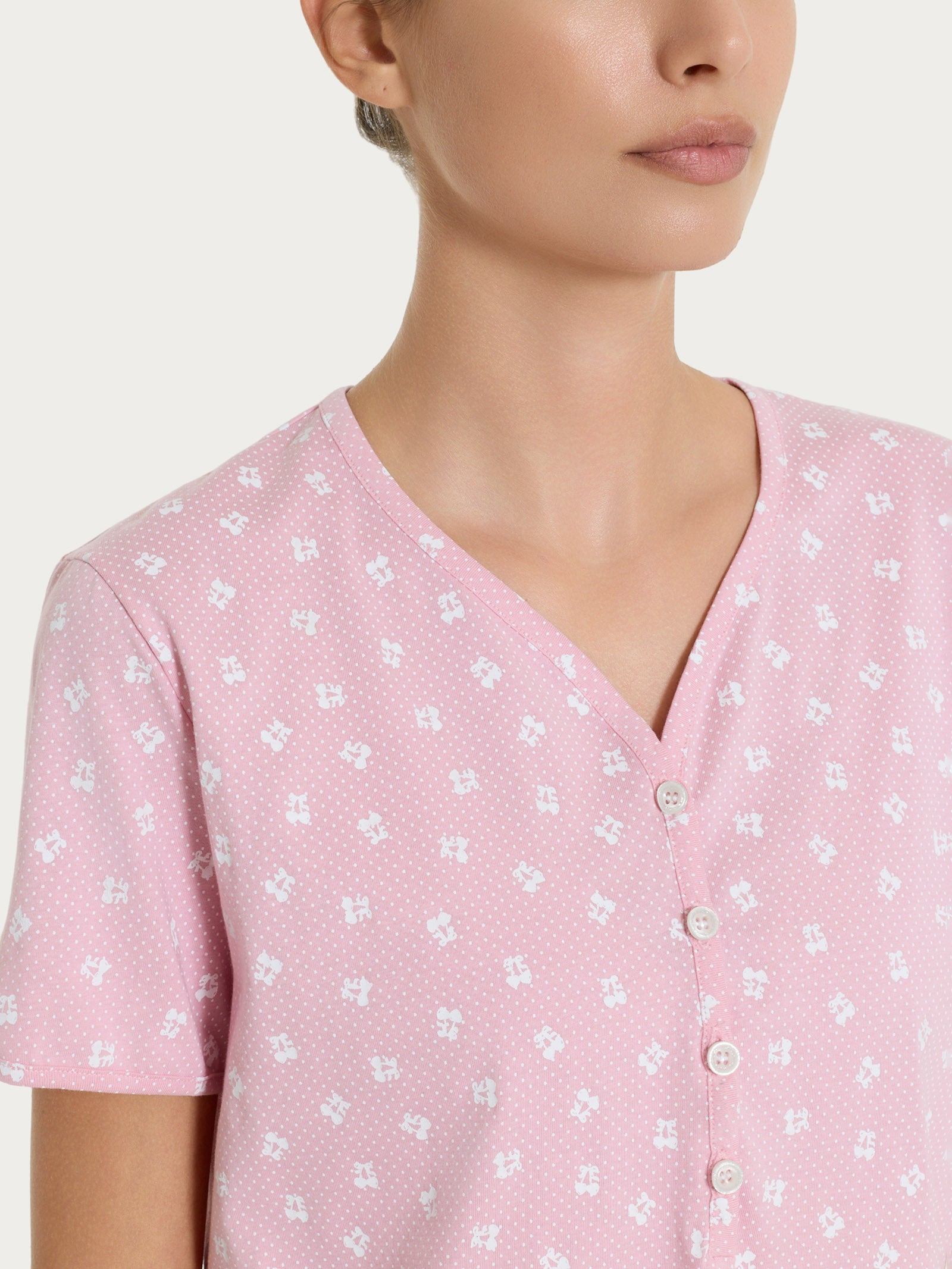 Ragno Pigiama Pinocchietto Donna Cameo Pink Jersey Cotone Serafino