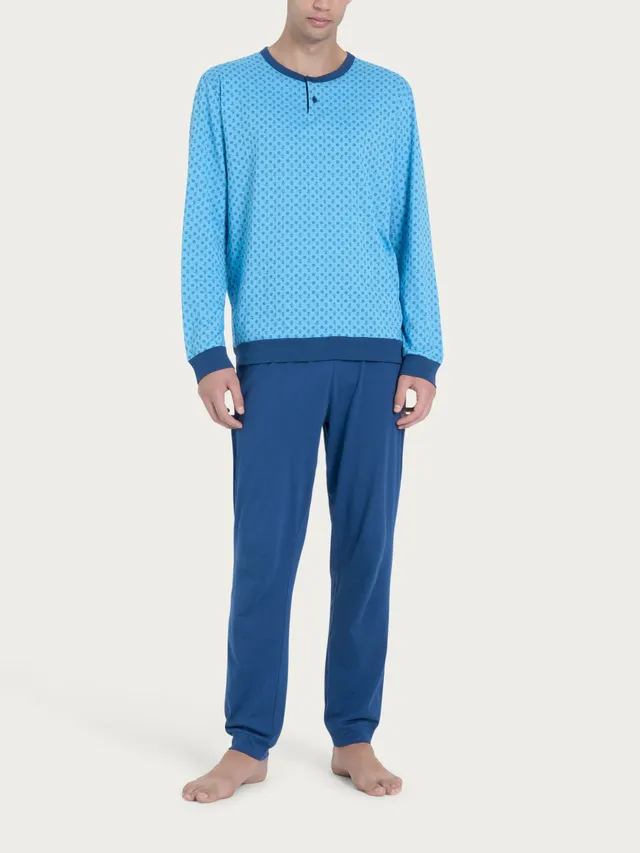 Ragno Jersey Cotone pigiama lungo serafino Azure Blue
