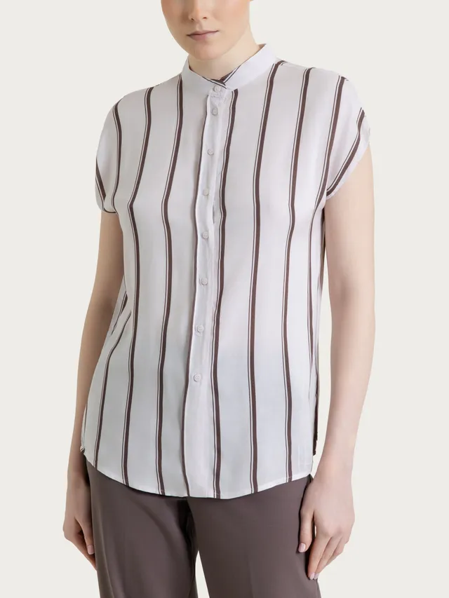 Ragno EcoSeta camicia righe spaziate fant. plum truffle