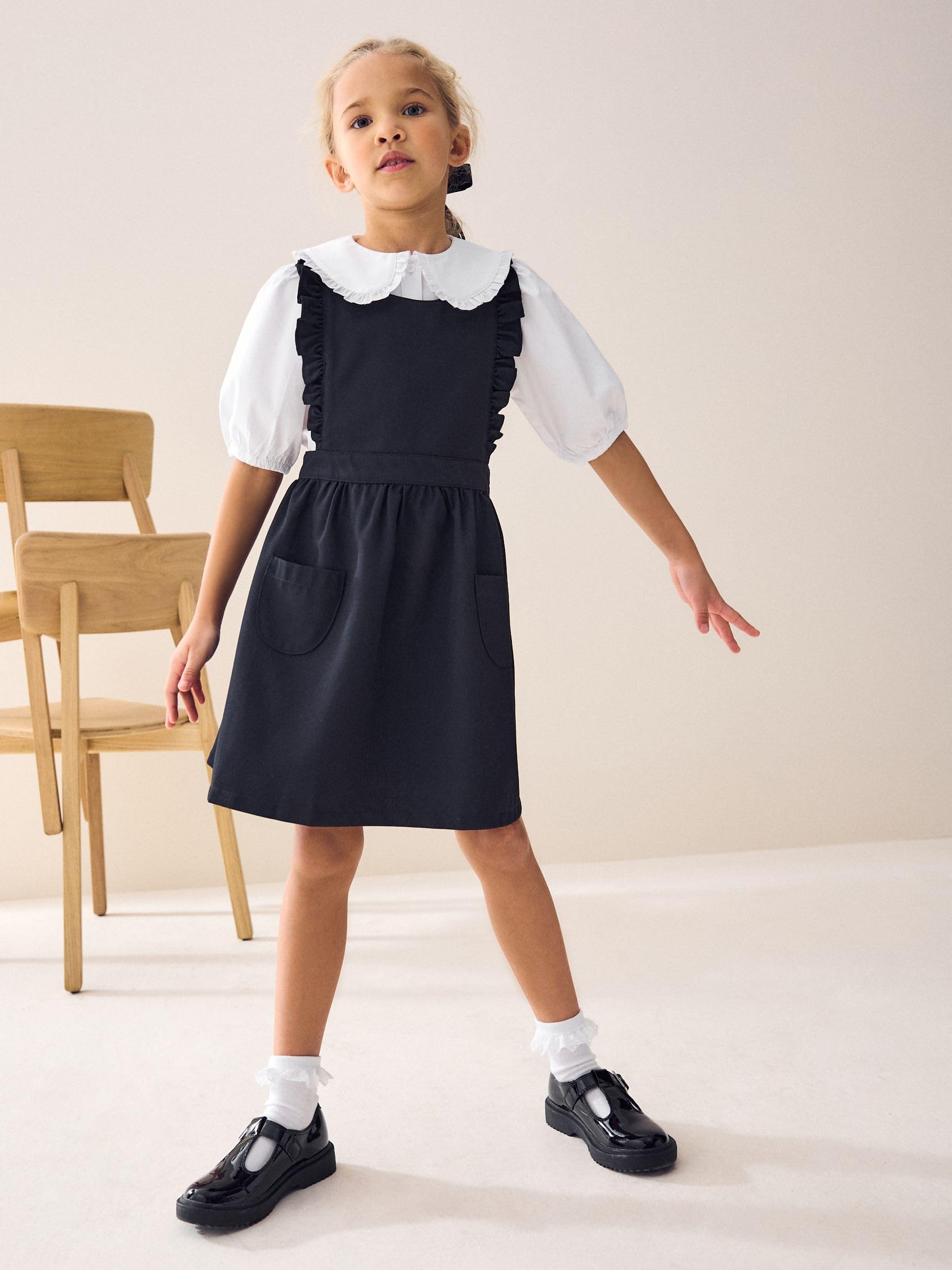 Next abito scamiciato scuola bambina volant grigio