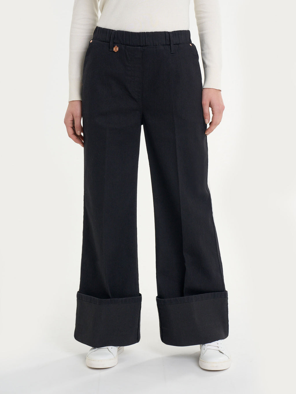 Ragno 4 Seasons Denim Palazzo Jeans donna nero gamba larga