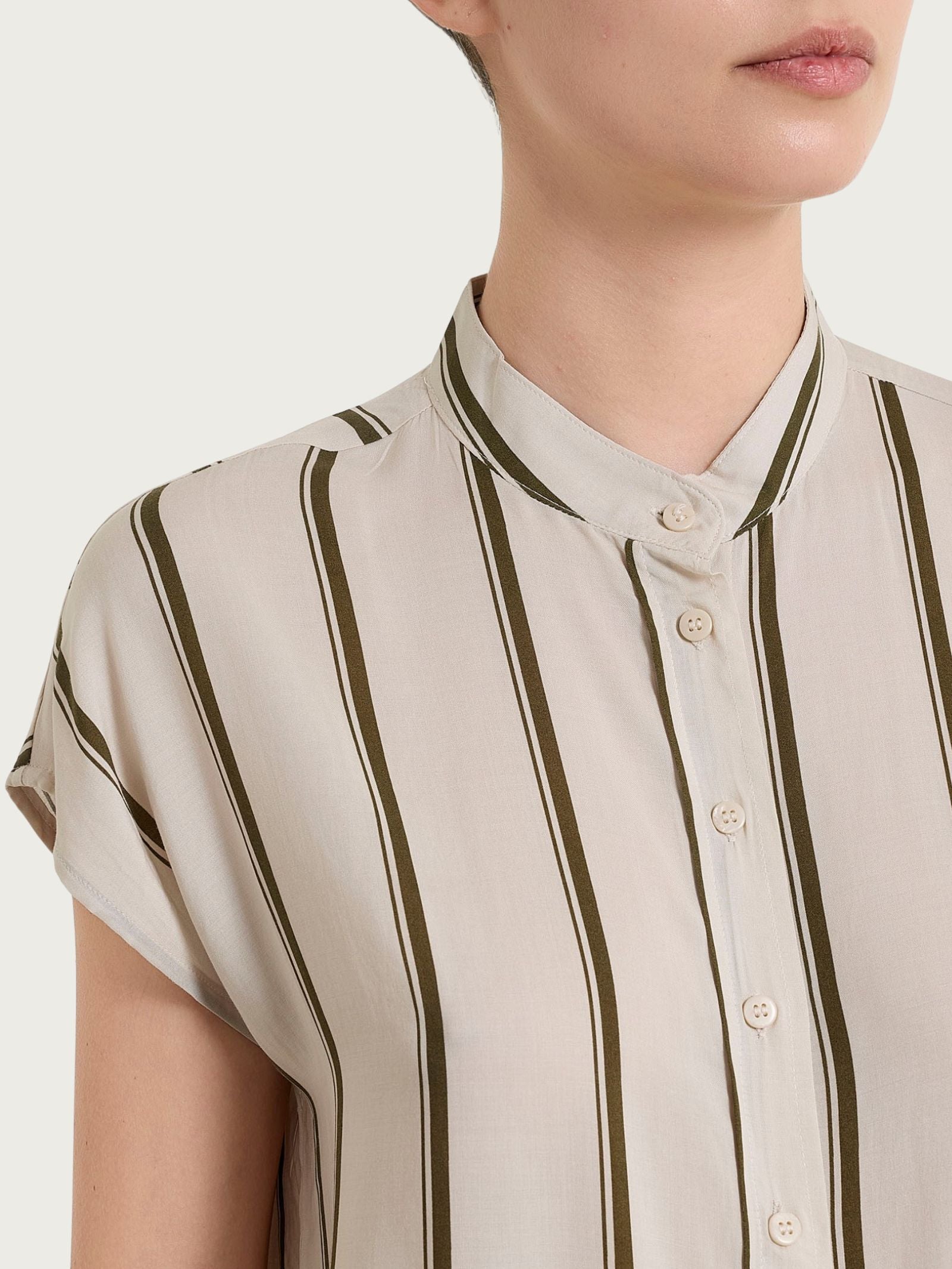 Ragno EcoSeta Camicia Donna Rigata Manica Kimono Dark Olive