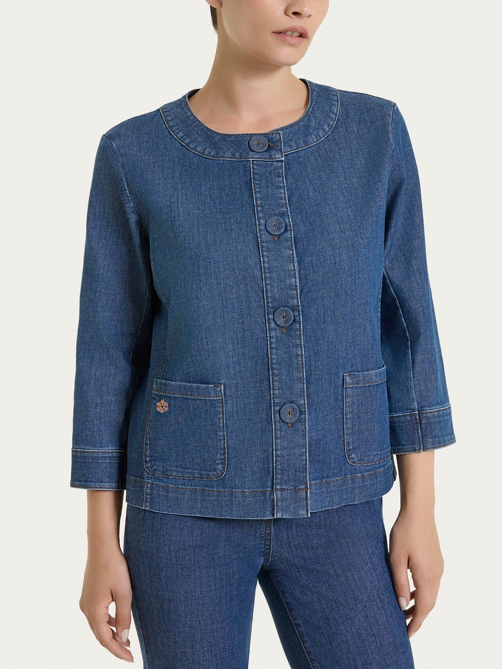 Ragno Light Denim Giacca Bottoni Jeans Cotone