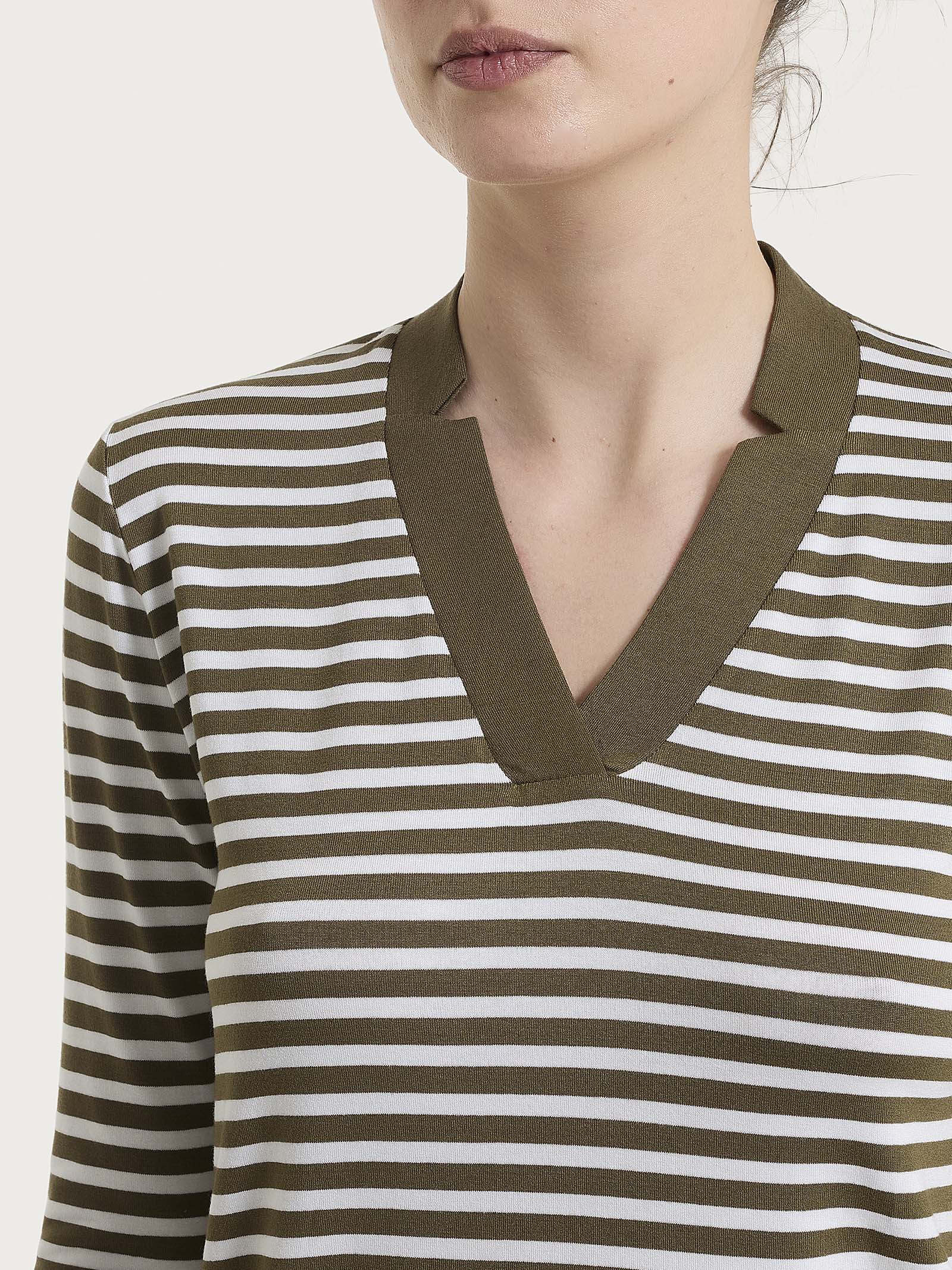 Ragno Viscosa Summer maglietta scollo V a righe Dark Olive