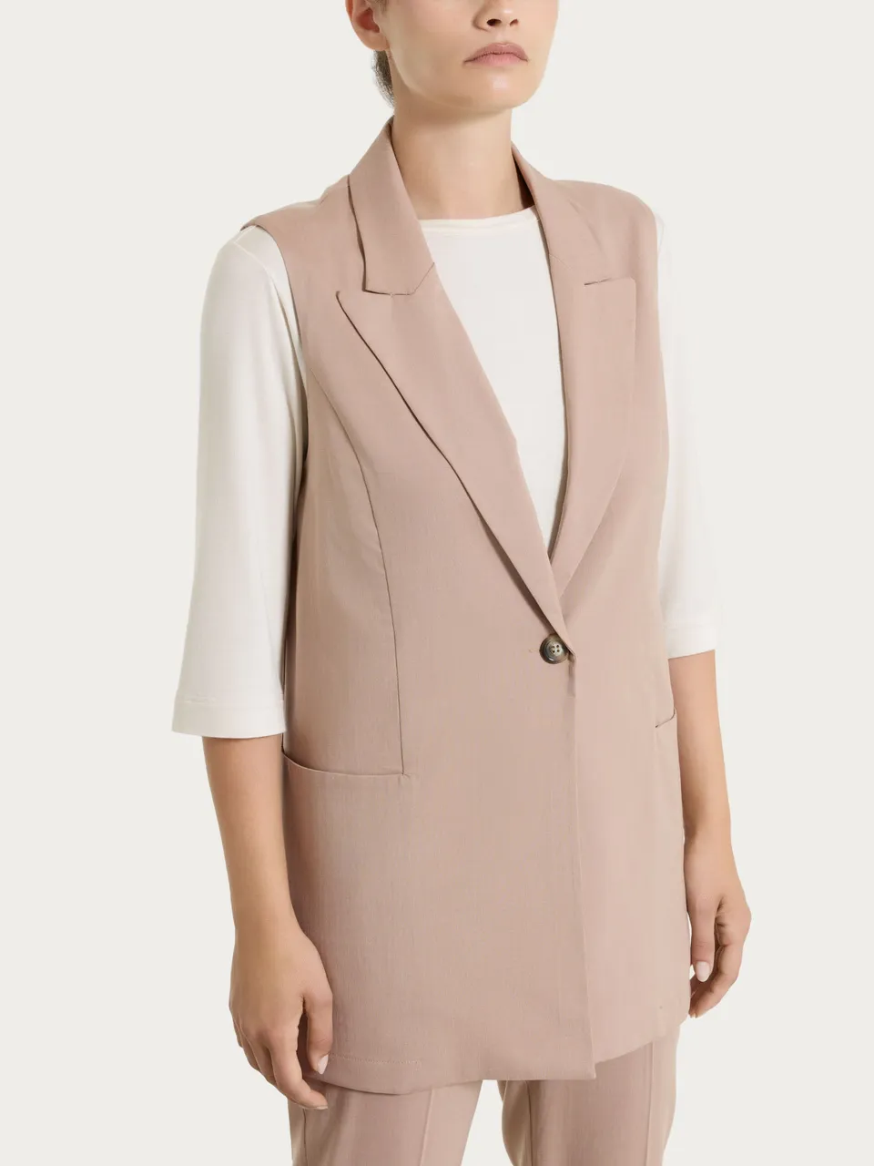 Ragno Super Natural gilet lungo warm taupe tencel