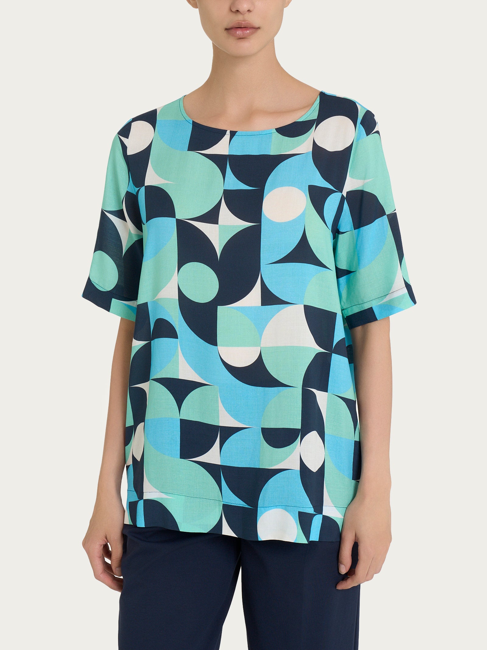 Ragno EcoSeta Blusa Girocollo Viscosa Pool Blue