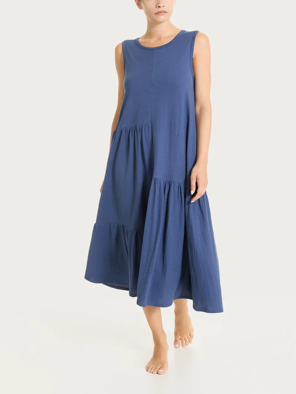 Ragno Vestito Lungo Balze Cotone Abito Oceana