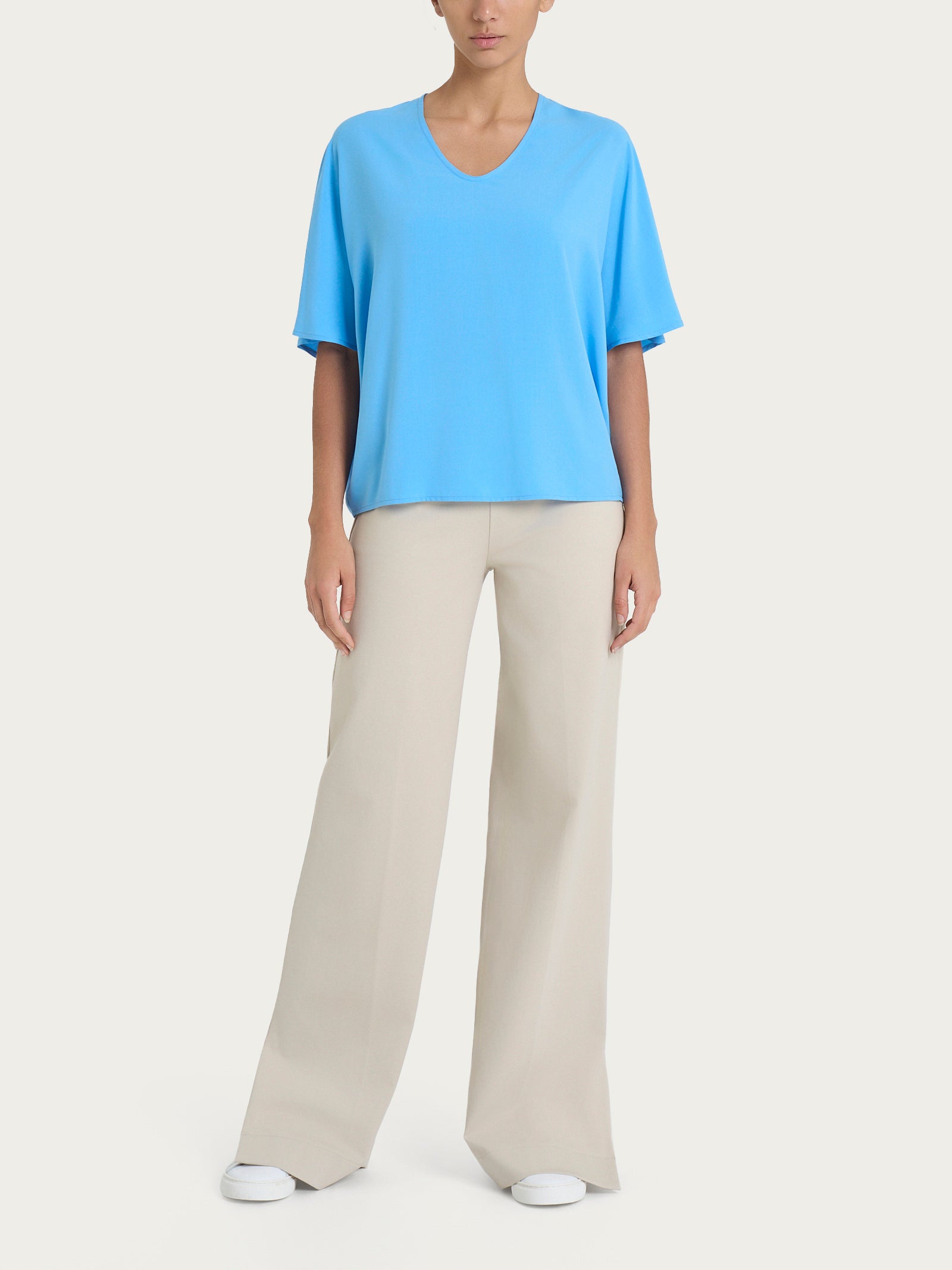 Ragno Ecoseta blusa V manica gomito Azure Blue