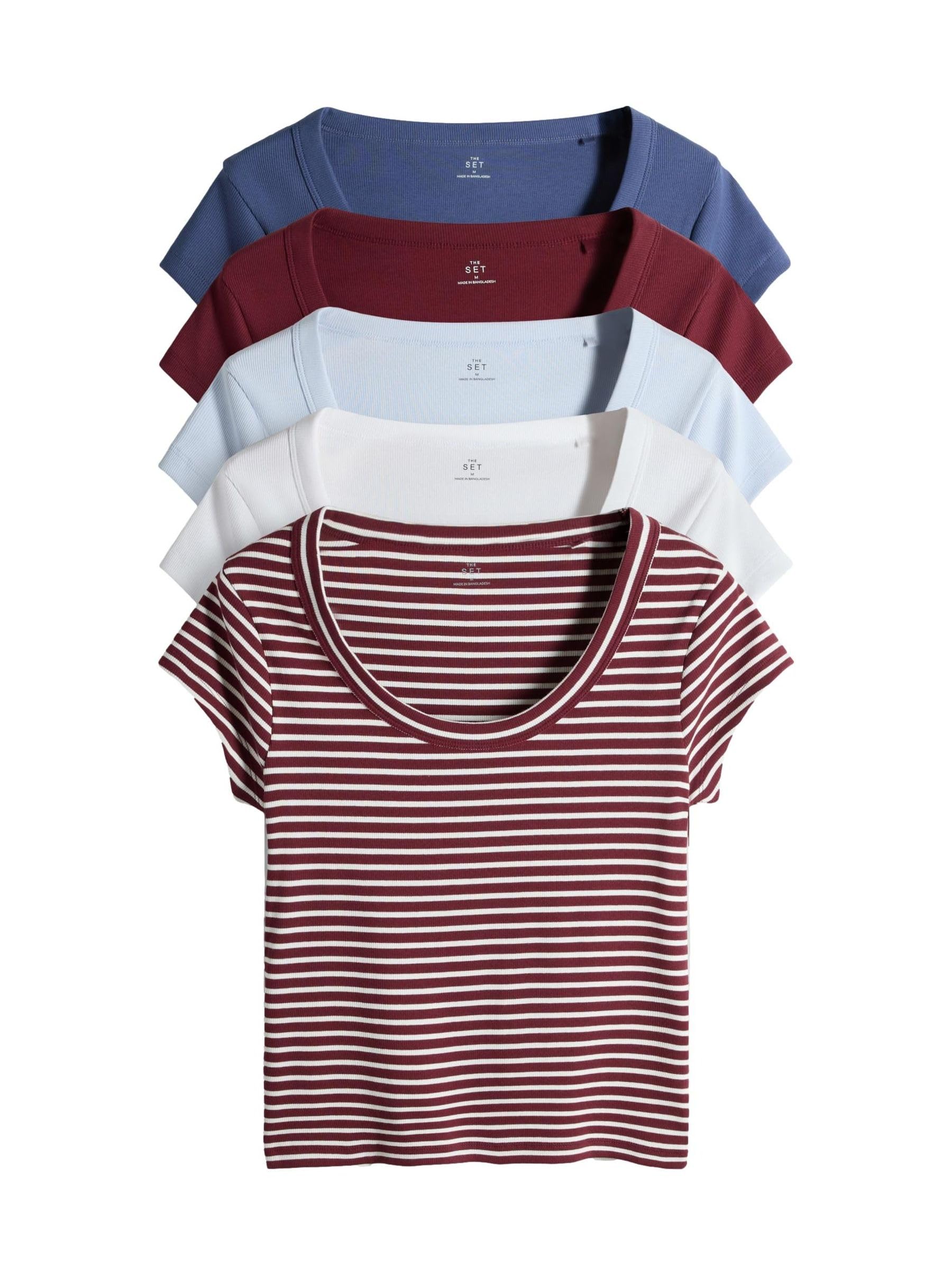 Next The Set Confezione da 5 T-Shirt Coste Donna Scollo Rotondo