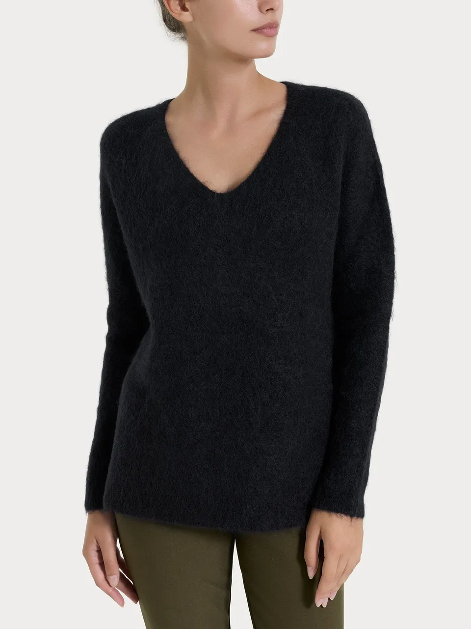 Ragno Alpaca Maglia Scollo V Nero Boxy Calda Taglie 1-7