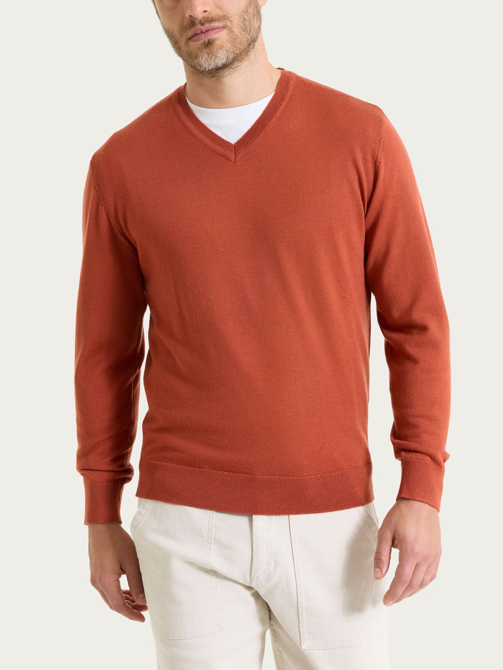 Ragno Merino Soft pull scollo a V rust lana uomo