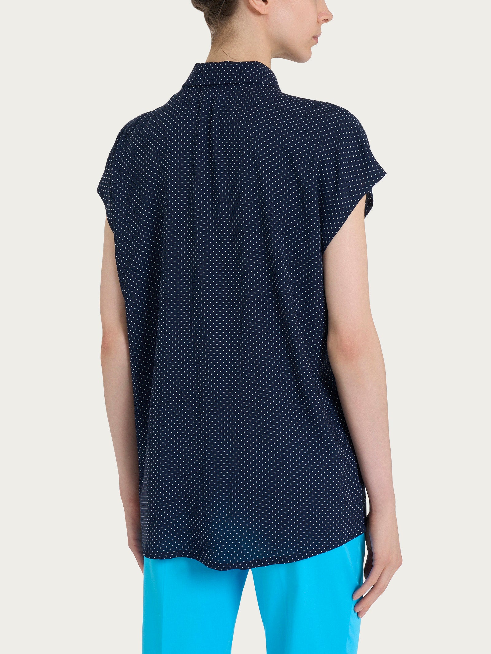 Ragno EcoSeta Camicia Kimono Pois Fantasia Bleu viscosa
