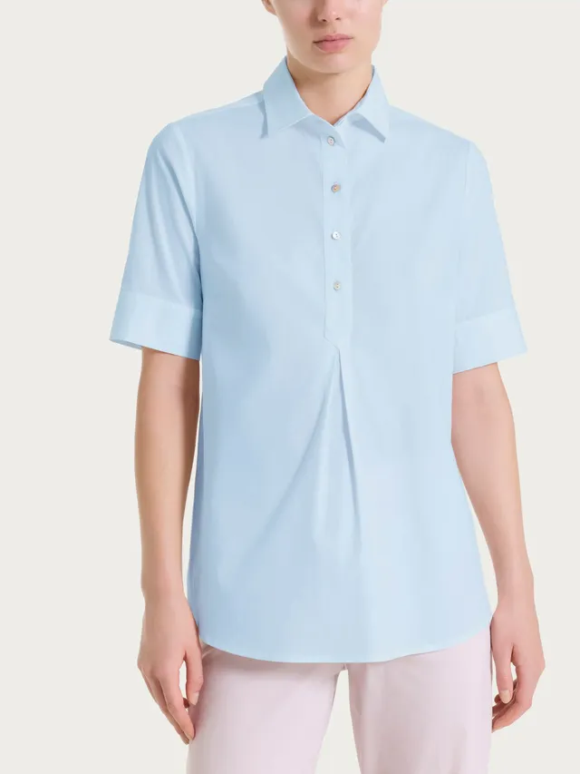 Ragno Poplin camicia collo serafino Skyway manica corta