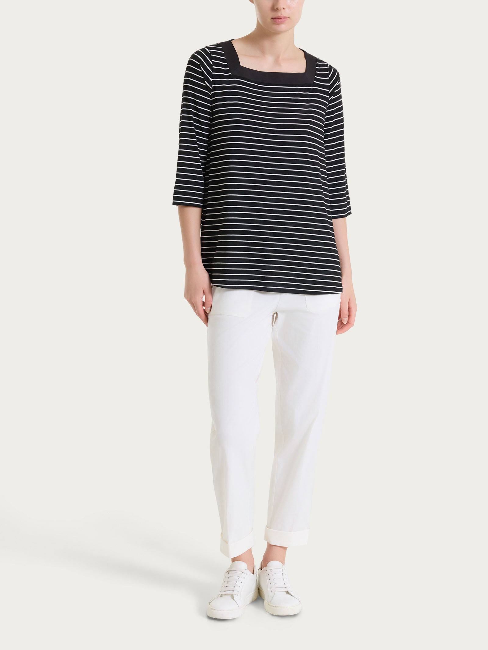 Ragno Summer Light Maglietta donna nera righe collo squadrato